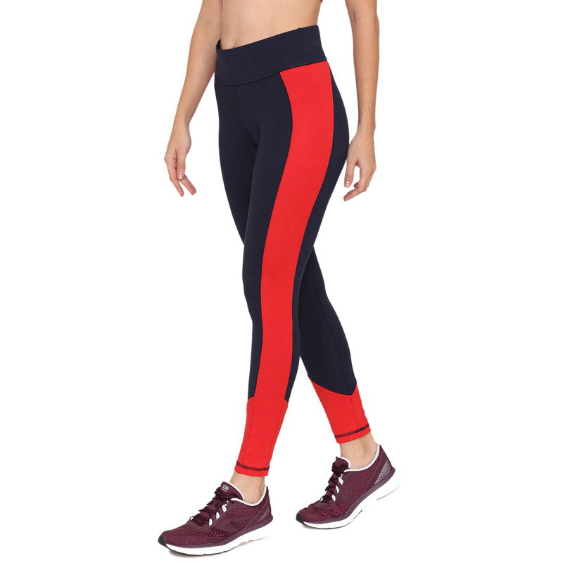 Navy Blue & Red Colorblocked Leggings